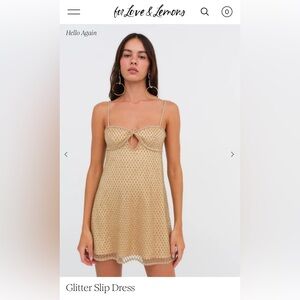 For Love & Lemons Glitter Slip Dress (Gold)